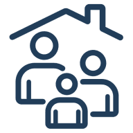 Family under a house outline icon.