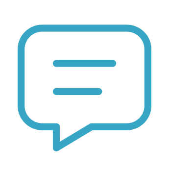 Blue chat bubble icon on black background.
